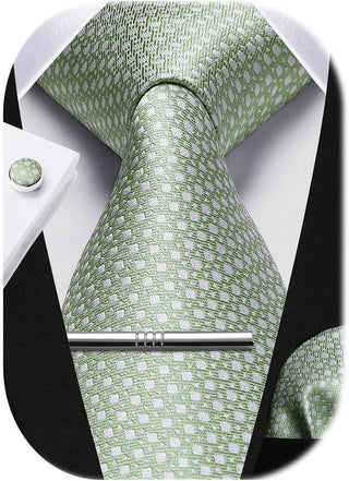 Plaid Ties for Men Classic Checkered Tie and Pocket Square Cufflinks Tie Clip Set