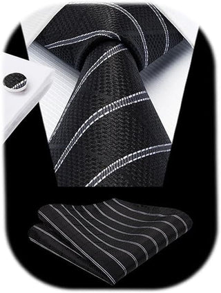 Men's Ties Set Stripe Plaid Ties for Men and Pocket Square Cufflinks Formal Silk Necktie