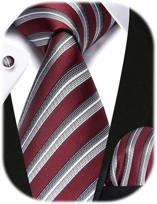 Men's Ties Set Stripe Plaid Ties for Men and Pocket Square Cufflinks Formal Silk Necktie