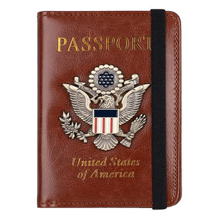 Creative Passport Holder Cover with 3D Metal Badge Leather Passport Wallet