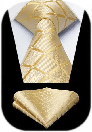 Plaid Checkered Tie Handkerchief Woven Classic Formal Men'S Necktie & Pocket Square Set