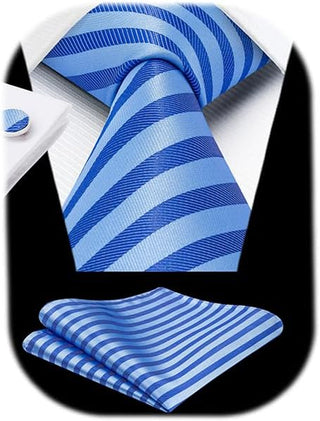 Men's Ties Set Stripe Plaid Ties for Men and Pocket Square Cufflinks Formal Silk Necktie