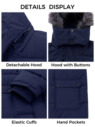 Big Men's plus Size Puffer Coat with Faux-Fur Hood Windproof Parka