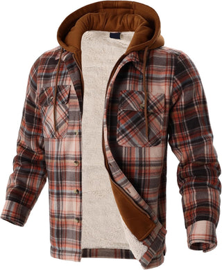 Big Men Heavy Thick Flannel Plaid Jacket Sherpa Fleece has hoodie