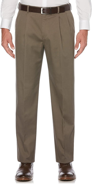 Big Men's Pleated Chino Pants; Plus Sized with Expandable Waistband