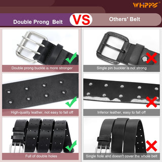 Leather Belt for Men, Mens Double Prong Casual Leather Belts for Jeans