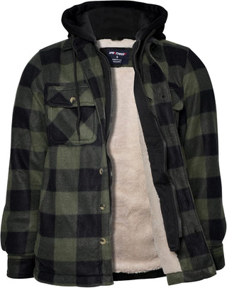 Big Men Heavy Thick Flannel Plaid Jacket Sherpa Fleece has hoodie