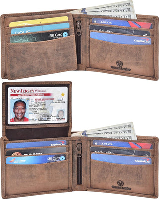 Genuine Leather Bifold Wallet for Men-RFID