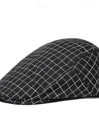 Men'S Flat Cap Ascot Hat Newsboy Hat Black White Cotton Fashion Casual Street Daily Plaid Adjustable Sunscreen Breathable