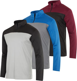 Big Men's Mesh Long Sleeve Athletic Quarter Zip Pullover - 3 Pack