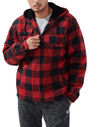 Big Men Heavy Thick Flannel Plaid Jacket Sherpa Fleece has hoodie