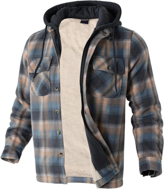 Big Men Heavy Thick Flannel Plaid Jacket Sherpa Fleece has hoodie