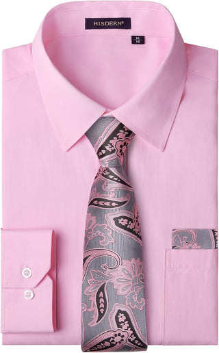 Big Mens Dress Shirt with Matching Tie and Pocket Square Set