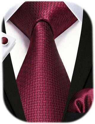 Men's Ties Set Stripe Plaid Ties for Men and Pocket Square Cufflinks Formal Silk Necktie