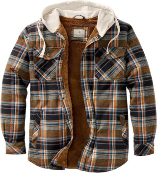 Big Mens Lined Hooded Flannel Shirt Jacket