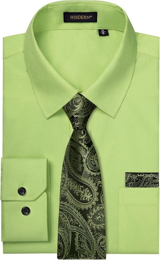 Big Mens Dress Shirt with Matching Tie and Pocket Square Set