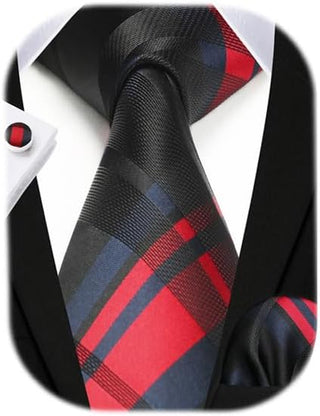 Men's Ties Set Stripe Plaid Ties for Men and Pocket Square Cufflinks Formal Silk Necktie