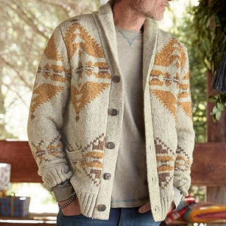 Big Men's Sweater Cardigan Knit Vintage Style Retro Geometric Shirt Collar Stylish Sweaters 