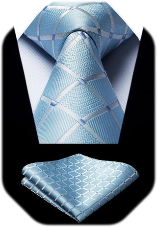 Plaid Checkered Tie Handkerchief Woven Classic Formal Men'S Necktie & Pocket Square Set