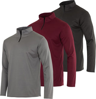 Big Men's Mesh Long Sleeve Athletic Quarter Zip Pullover - 3 Pack