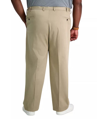 Men'S Big & Tall Premium No Iron Khaki Classic-Fit Pleated Hidden Expandable Waistband Pants