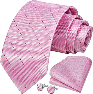 Men's Ties Set Stripe Plaid Ties for Men and Pocket Square Cufflinks Formal Silk Necktie