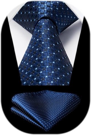 Plaid Checkered Tie Handkerchief Woven Classic Formal Men'S Necktie & Pocket Square Set