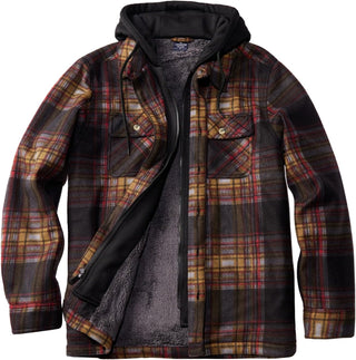 Big Men Heavy Thick Flannel Plaid Jacket Sherpa Fleece has hoodie