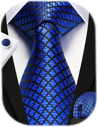 Men's Ties Set Stripe Plaid Ties for Men and Pocket Square Cufflinks Formal Silk Necktie