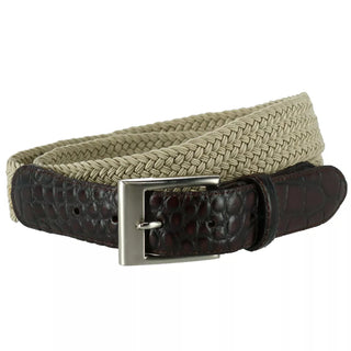 CTM Men'S Big & Tall Braided Elastic Stretch Belt with Croc Print End Tabs