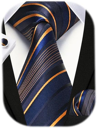 Men's Ties Set Stripe Plaid Ties for Men and Pocket Square Cufflinks Formal Silk Necktie