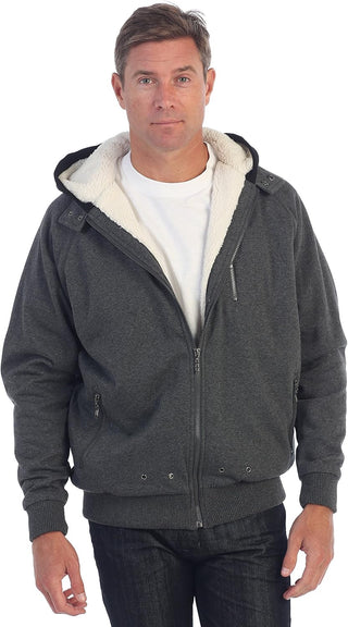 Big Mens Heavyweight Sherpa Lined Fleece Hoodie Jacket