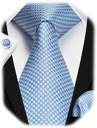 Men's Ties Set Stripe Plaid Ties for Men and Pocket Square Cufflinks Formal Silk Necktie