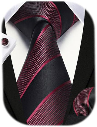 Men's Ties Set Stripe Plaid Ties for Men and Pocket Square Cufflinks Formal Silk Necktie