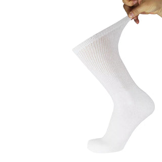 6 Pairs of Big and Tall Diabetic Cotton Neuropathy Crew Socks (White, Sock Size 13-16)