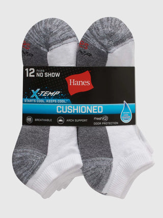 Men's Big and Tall X-Temp Cushioned with Arch & Vent No Show Socks, 12 Pack