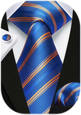 Men's Ties Set Stripe Plaid Ties for Men and Pocket Square Cufflinks Formal Silk Necktie