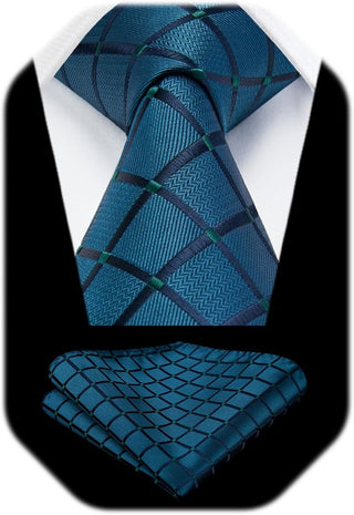 Plaid Checkered Tie Handkerchief Woven Classic Formal Men'S Necktie & Pocket Square Set