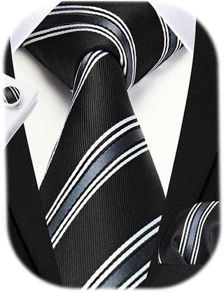 Men's Ties Set Stripe Plaid Ties for Men and Pocket Square Cufflinks Formal Silk Necktie