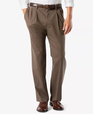 Men'S Big & Tall Easy Classic Pleated Fit Khaki Stretch Pants