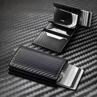 8-Cards Men'S Wallet Card Holder, Minimalist, RFID Anti-Theft Scan Pop-Up Aluminum Alloy Card Box