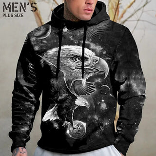 Big Men's plus Size Pullover Hoodie Sweatshirt Big and Tall Animal Hooded Print Long Sleeve 