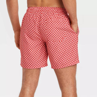 Men'S 7" Geometric Print Swim Shorts - Goodfellow & Co Coral Orange