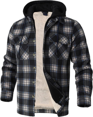 Big Men Heavy Thick Flannel Plaid Jacket Sherpa Fleece has hoodie