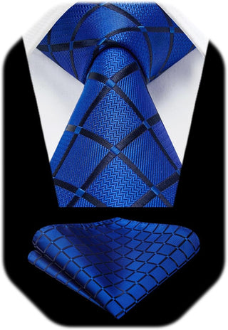 Plaid Checkered Tie Handkerchief Woven Classic Formal Men'S Necktie & Pocket Square Set