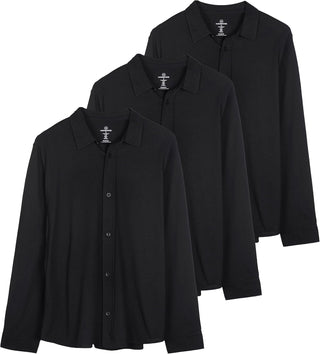 Large Men's Casual Long Sleeve Button down Shirt- 3 Pack