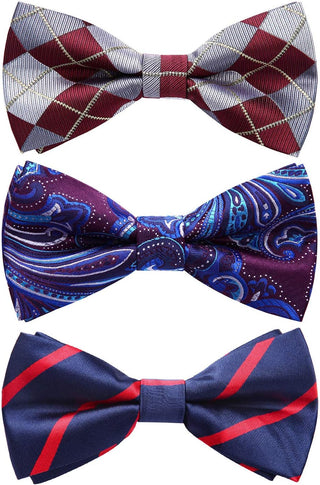 3/6 Pack Bow Tie Paisley Plaid Dot Pre-Tie Bow Tie