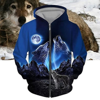 Men'S Full Zip Hoodie Jacket Blue Hooded Wolf Graphic Prints Zipper Print Sports & Outdoor Daily Sports 3D Print Streetwear Designer Casual Spring & Fall Clothing Apparel Hoodies Sweatshirts Long