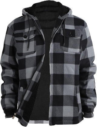 Big Men Heavy Thick Flannel Plaid Jacket Sherpa Fleece has hoodie