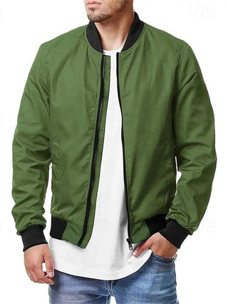 Big Men's Lightweight Jacket Bomber Jacket Daily Plain Fashion Classic Stand Collar Regular Black Navy Blue Blue Brown Army Green Jacket